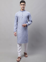 Men Blue and White Striped Kurta with Pyjama-JOKP-683