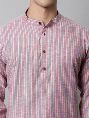 Men Coral Red Striped Kurta with Pyjama ( JOKP 683Coral )-JOKP-683