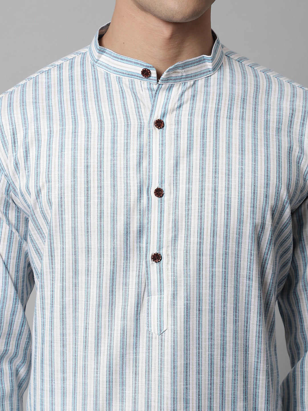 Sky Blue Striped Mens Kurta Pajama | Cotton Kurta Set