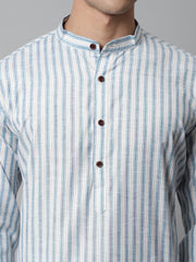 Men Sky Blue and White Striped Kurta with Pyjama ( JOKP 683Sky )-JOKP-683