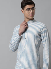 Men Sky Blue and White Striped Kurta with Pyjama ( JOKP 683Sky )-JOKP-683