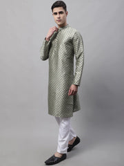 Men's Green Printed Silk Blend Kurta Payjama-JOKP-686