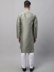 Men's Green Printed Silk Blend Kurta Payjama-JOKP-686