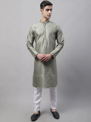 Men's Green Printed Silk Blend Kurta Payjama-JOKP-686