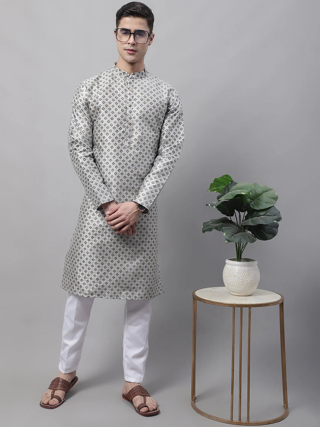 Grey Silk Blend Kurta Pajama Set | Mens Kurta Pajama