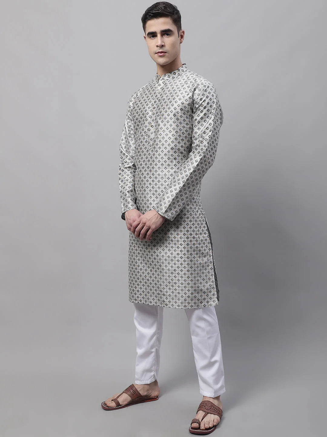 Grey Silk Blend Kurta Pajama Set | Mens Kurta Pajama