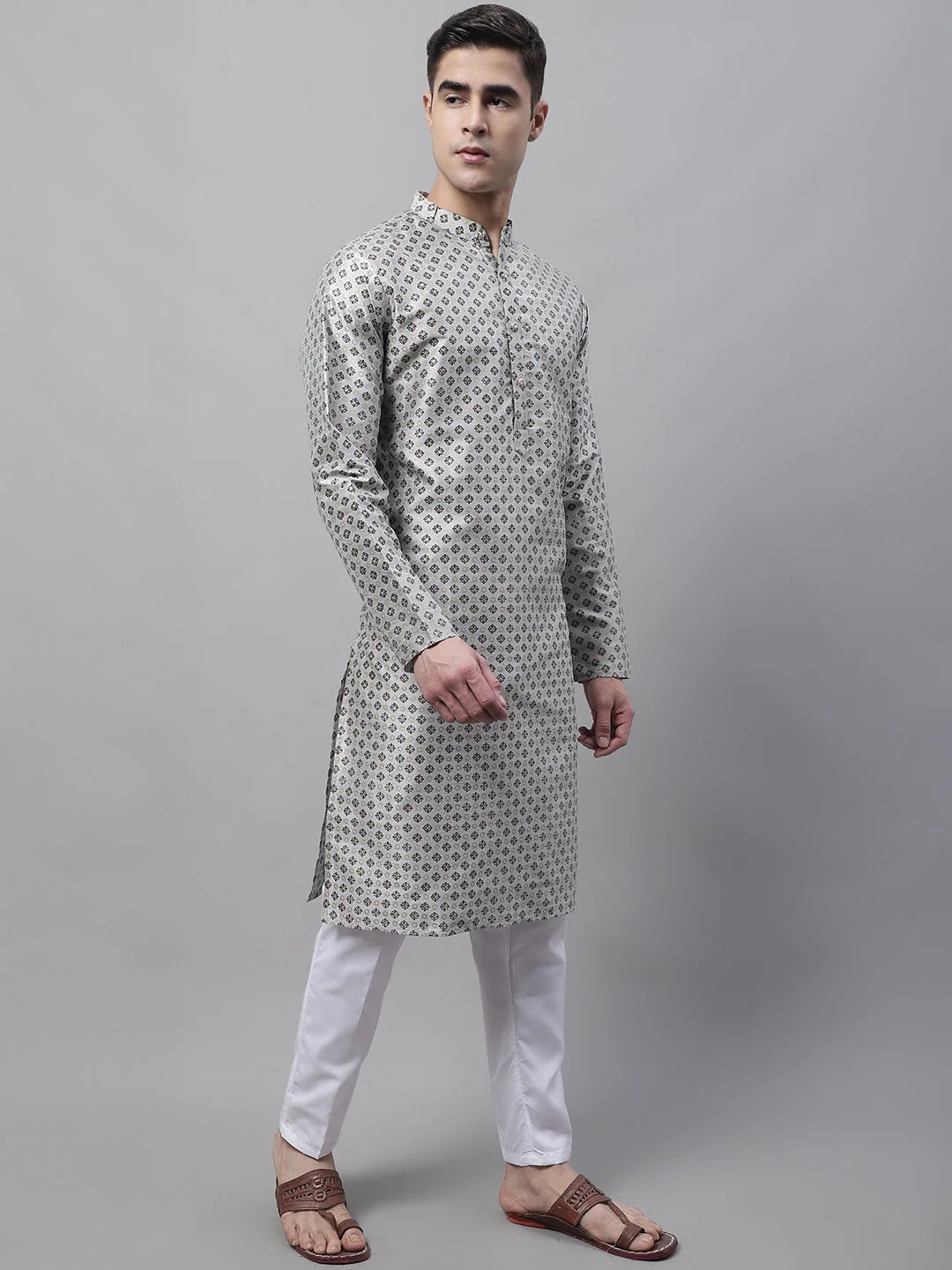 Grey Silk Blend Kurta Pajama Set | Mens Kurta Pajama