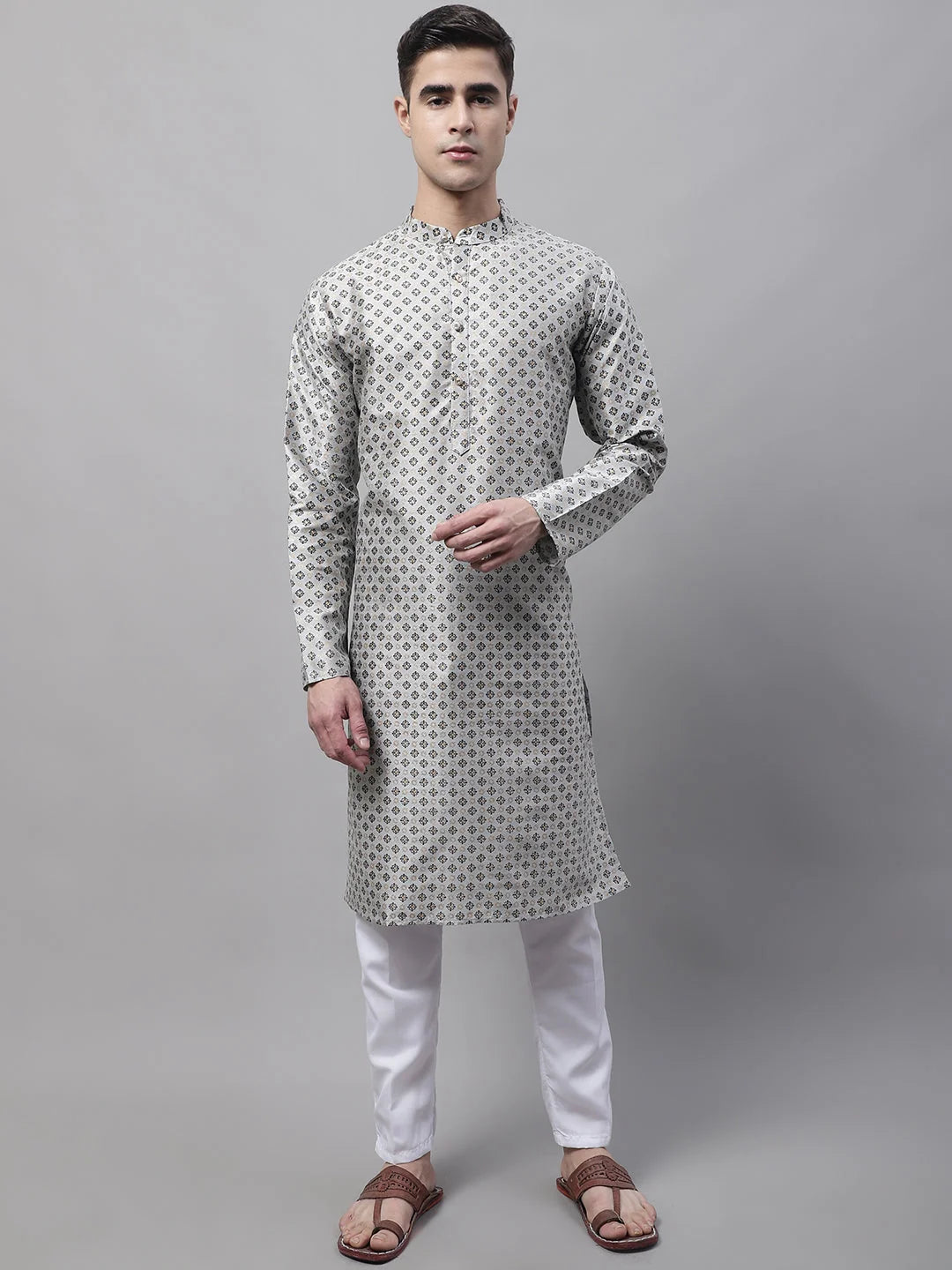Grey Silk Blend Kurta Pajama Set | Mens Kurta Pajama