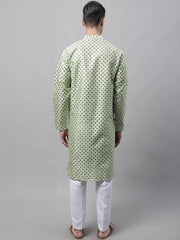 Men's Pista Green Printed Silk Blend Kurta Payjama-JOKP-686