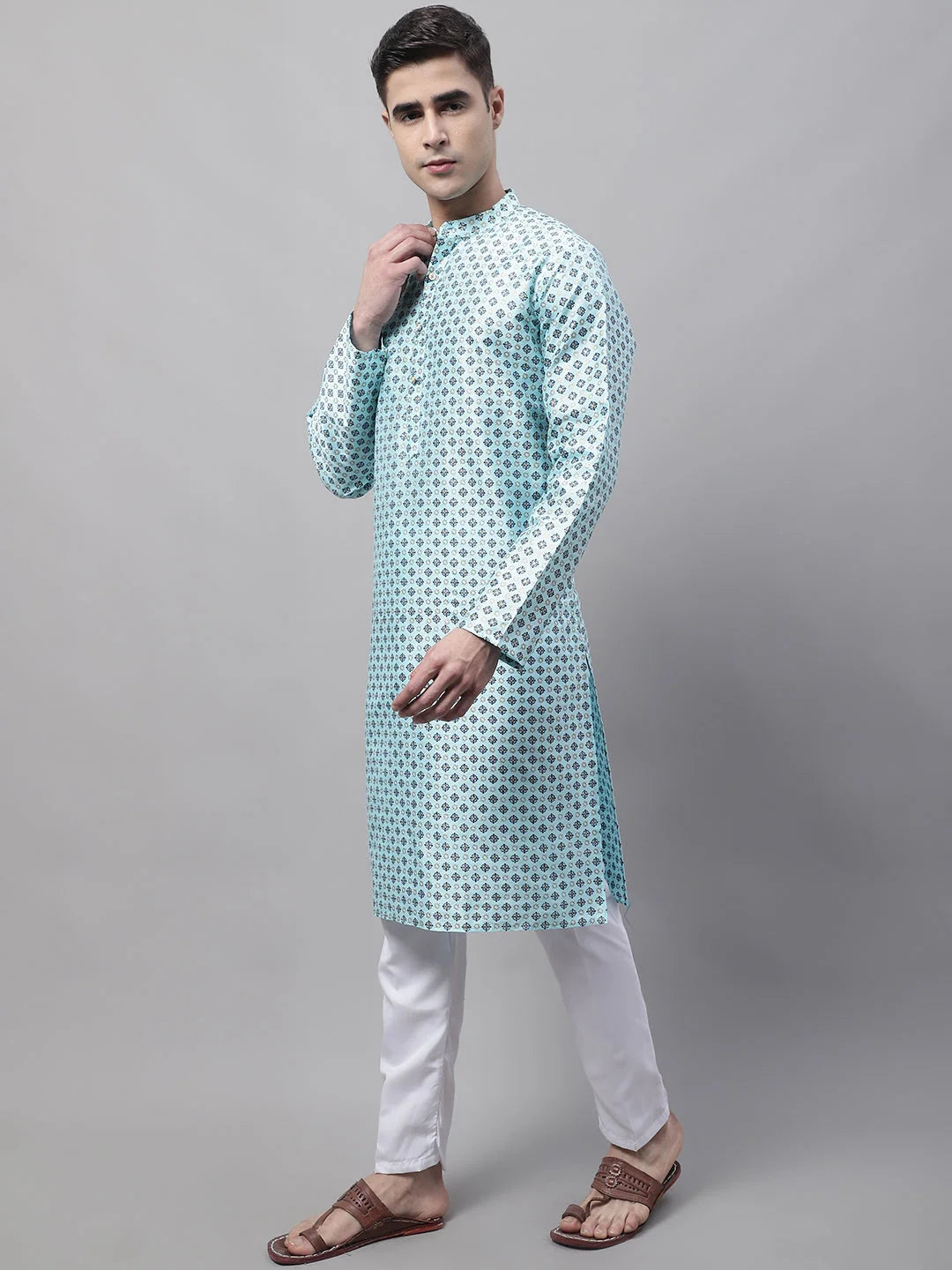 Sky Blue Kurta Pajama Set | Cotton Mens Kurta Pajama