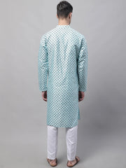 Men's Sky Blue Printed Silk Blend Kurta Payjama-JOKP-686