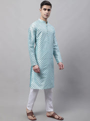 Men's Sky Blue Printed Silk Blend Kurta Payjama-JOKP-686