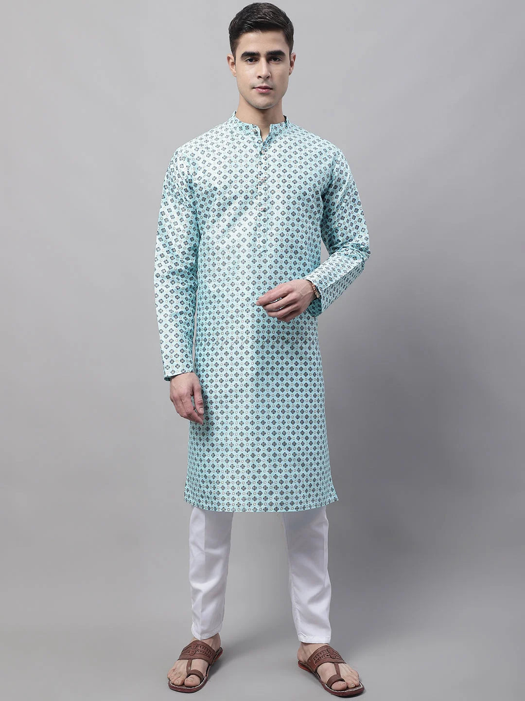 Sky Blue Kurta Pajama Set | Cotton Mens Kurta Pajama