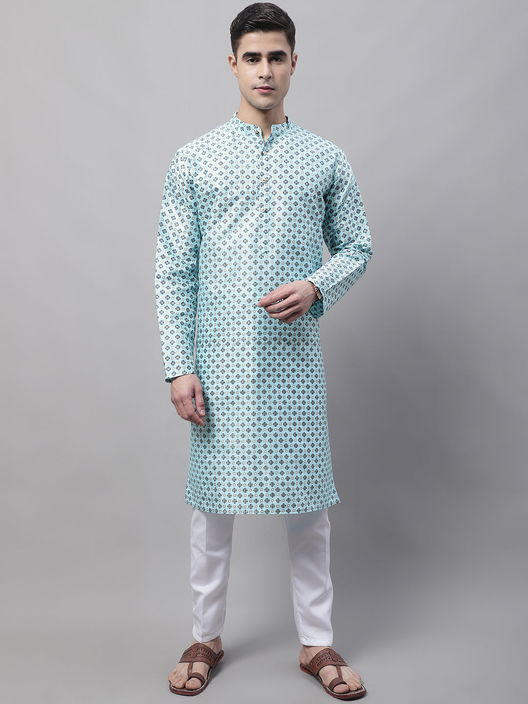 Sky Blue Kurta Pajama Set | Cotton Mens Kurta Pajama