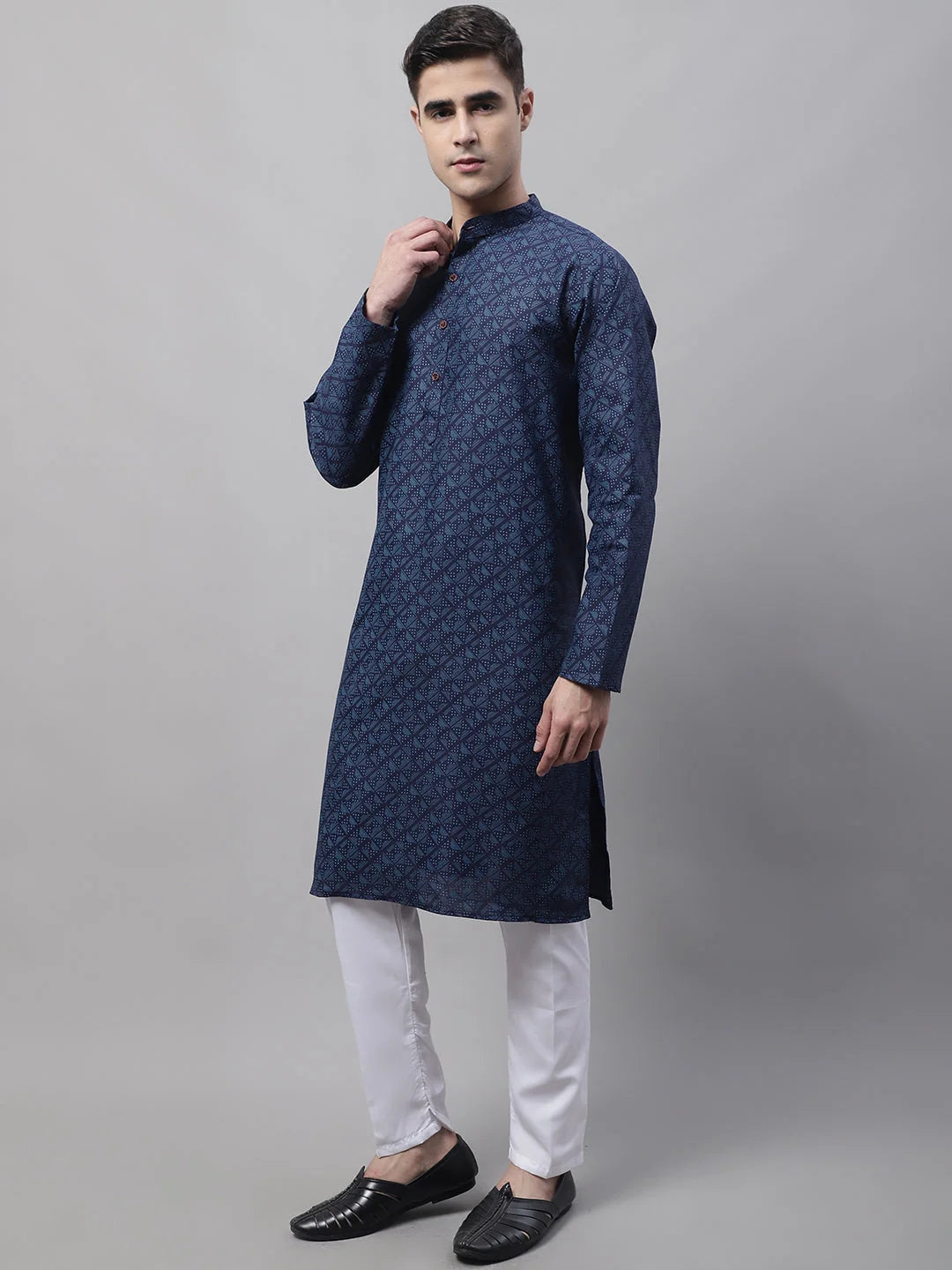 Navy Blue Cotton Kurta Pajama Set | Mens Kurta Pajama