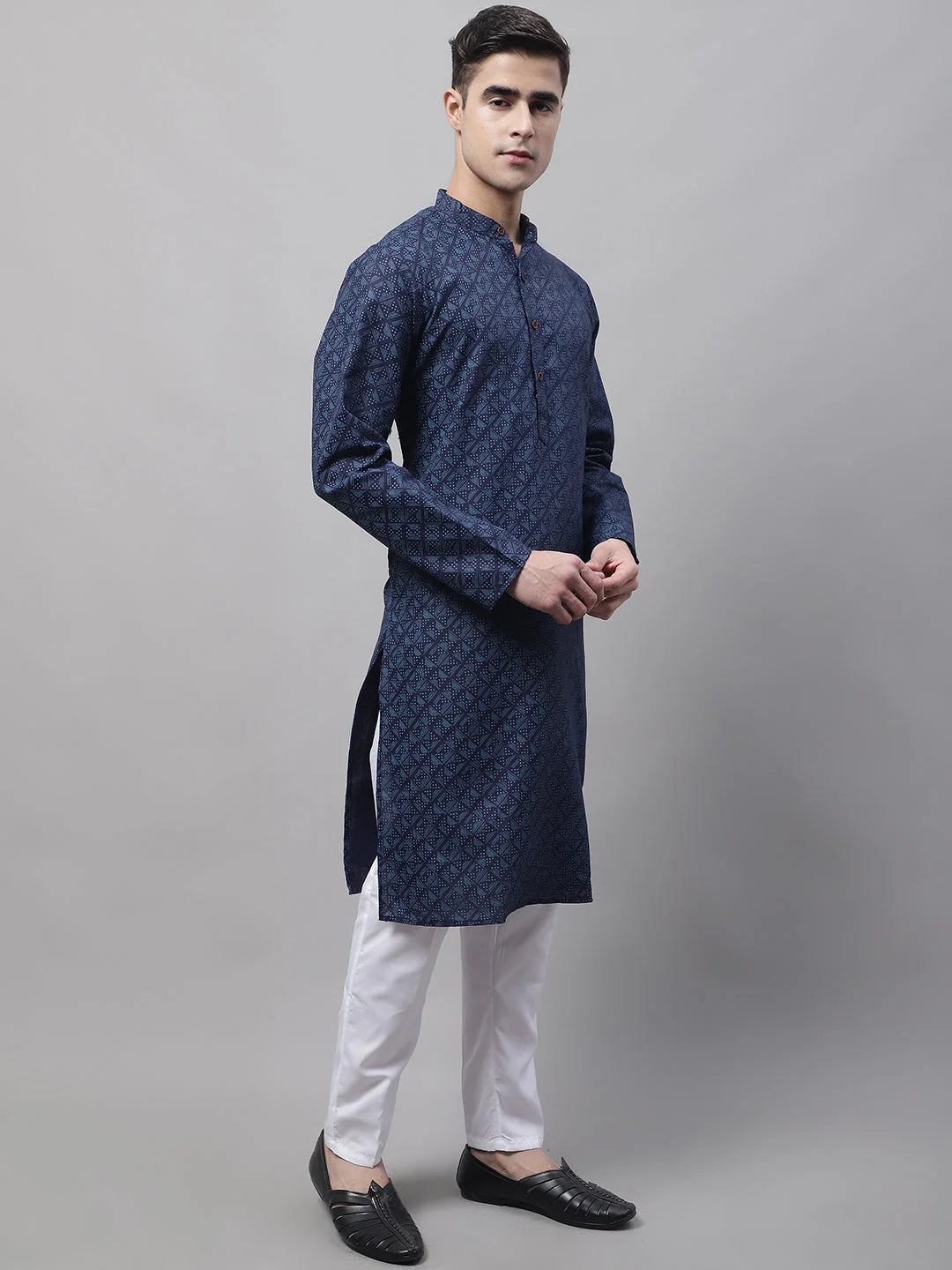 Navy Blue Cotton Kurta Pajama Set | Mens Kurta Pajama