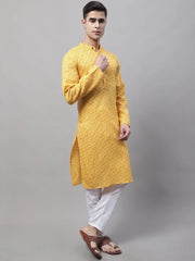 Men's Yellow Printed Pure Cotton Kurta Payjama Set-JOKP-687