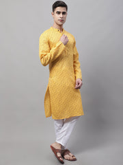 Men's Yellow Printed Pure Cotton Kurta Payjama Set-JOKP-687
