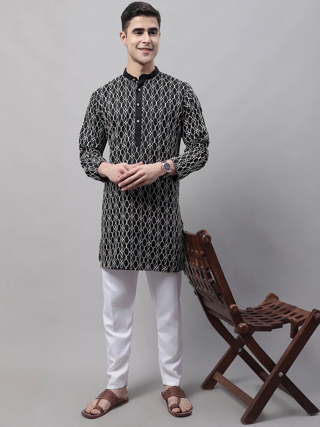 Black Embroidered Kurta Pajama Set | Mens Kurta Pajama Set