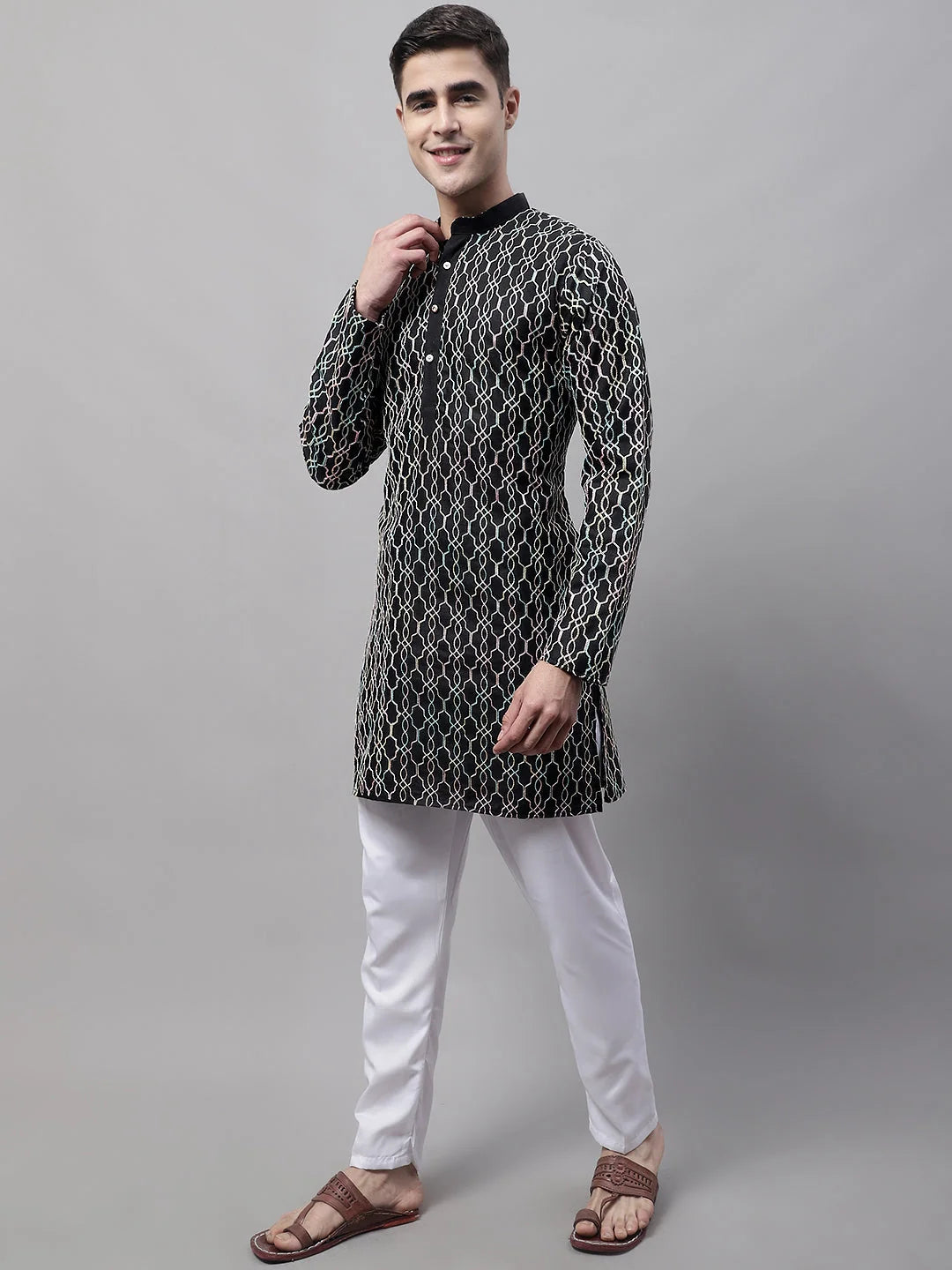 Black Embroidered Kurta Pajama Set | Mens Kurta Pajama Set