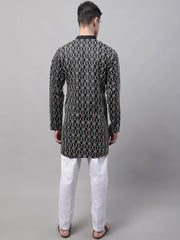 Men's Black and Multi Coloured Embroidered Straight Kurta Pyjama Set-JOKP-689