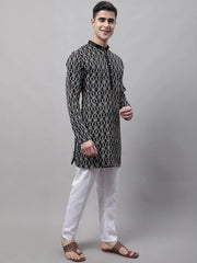 Men's Black and Multi Coloured Embroidered Straight Kurta Pyjama Set-JOKP-689