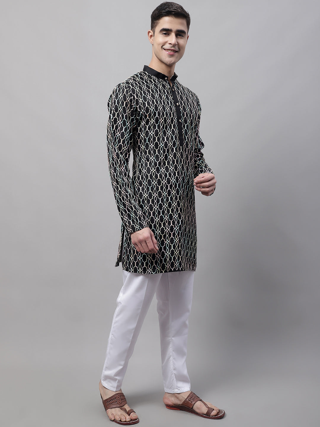 Black Embroidered Kurta Pajama Set | Mens Kurta Pajama Set