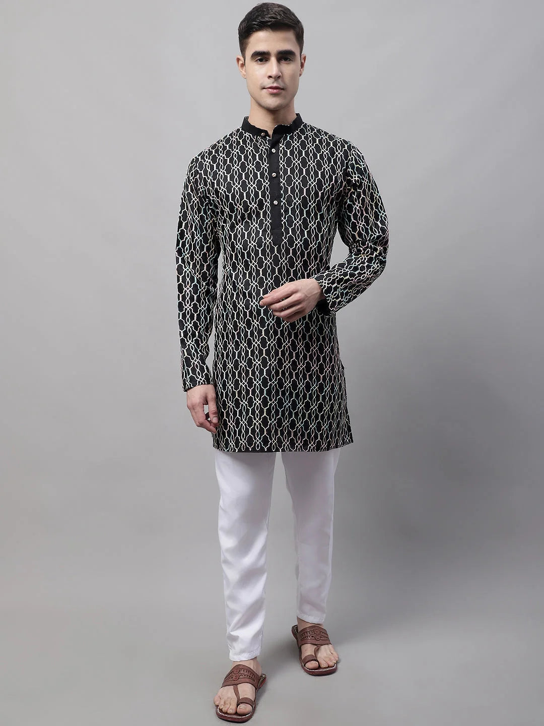 Black Embroidered Kurta Pajama Set | Mens Kurta Pajama Set