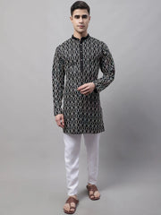 Men's Black and Multi Coloured Embroidered Straight Kurta Pyjama Set-JOKP-689