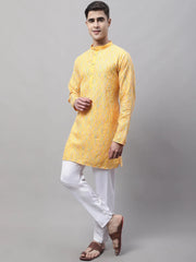 Men's Mustard and Multi Coloured Embroidered Straight Kurta Pyjama Set-JOKP-689