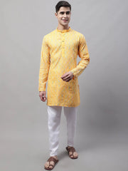 Men's Mustard and Multi Coloured Embroidered Straight Kurta Pyjama Set-JOKP-689