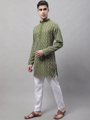 Men's Olive Green and Multi Coloured Embroidered Straight Kurta Pyjama Set-JOKP-689