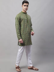 Men's Olive Green and Multi Coloured Embroidered Straight Kurta Pyjama Set-JOKP-689