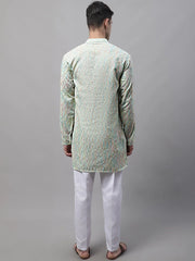 Men's Pista Green and Multi Coloured Embroidered Straight Kurta Pyjama Set-JOKP-689