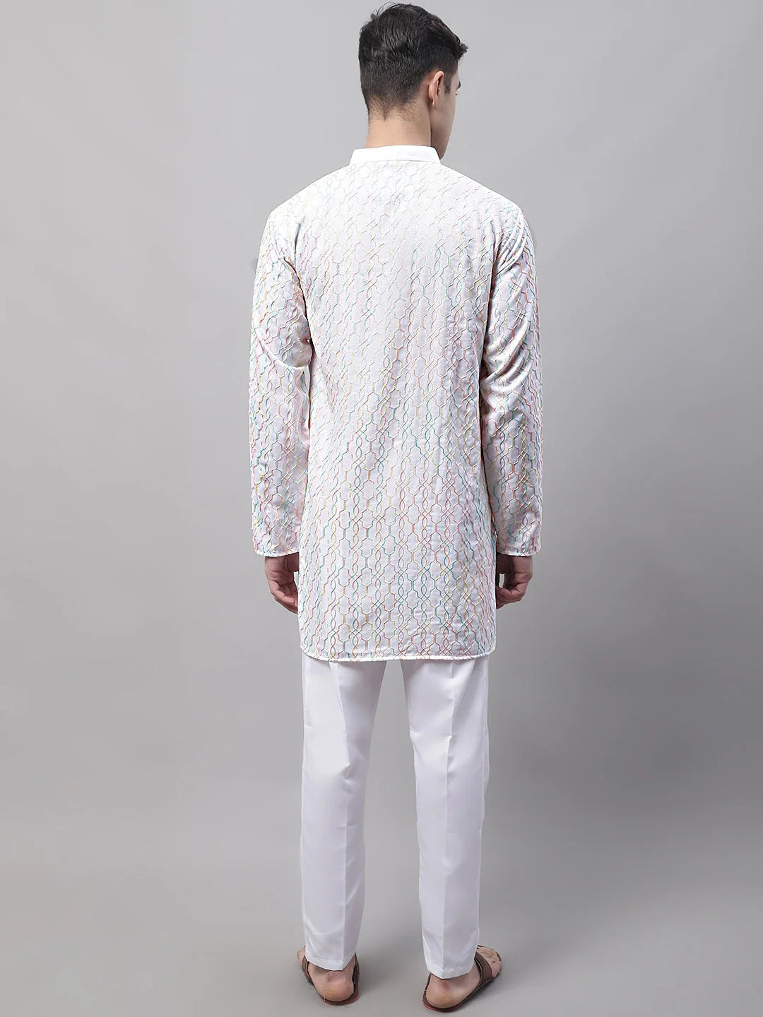 White Embroidered Mens Kurta Pajama Set - Stylish Kurta Pajama