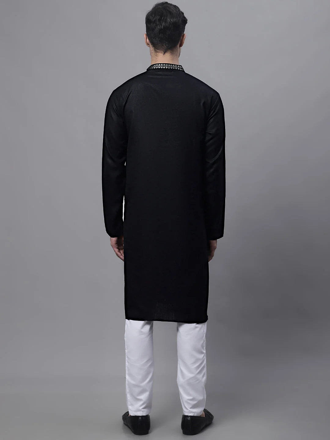 Black Embroidered Mens Kurta Pajama Set | Ethnic Cotton