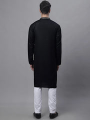 Men's Black Embroidered Straight Kurta Pyjama Set