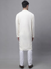 Men's White Embroidered Straight Kurta Pyjama Set