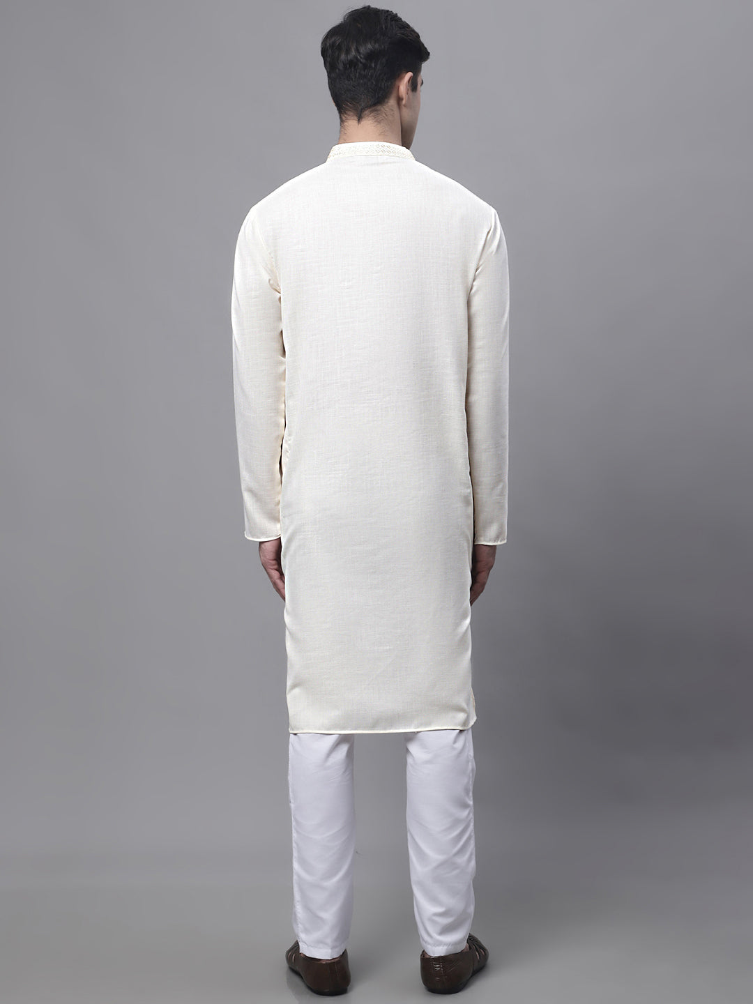 White Embroidered Mens Kurta Pajama Set - Cotton Ethnic Outfit