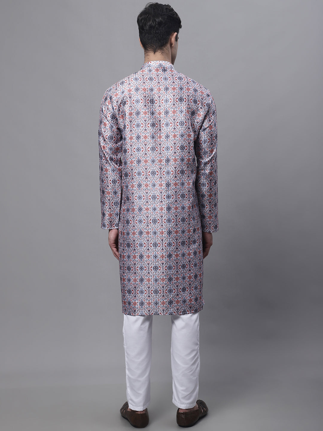 Blue Mens Kurta Pajama Set - Digital Print Cotton Ethnic Style