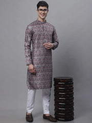 Men's Maroon Digital Printed Kurta Pyjama Set