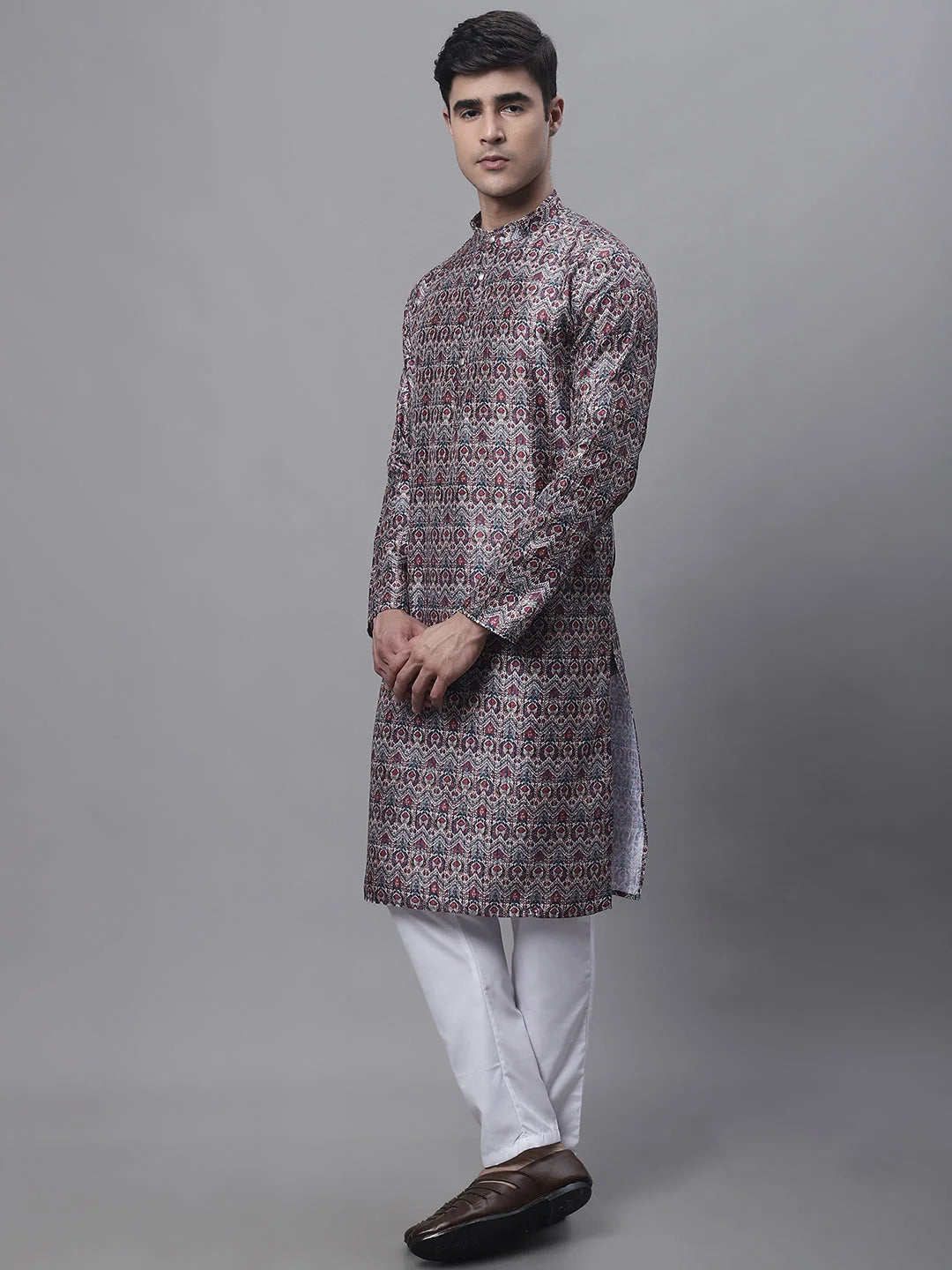 Maroon Mens Kurta Pajama Set - Cotton Digital Print Ethnic Wear