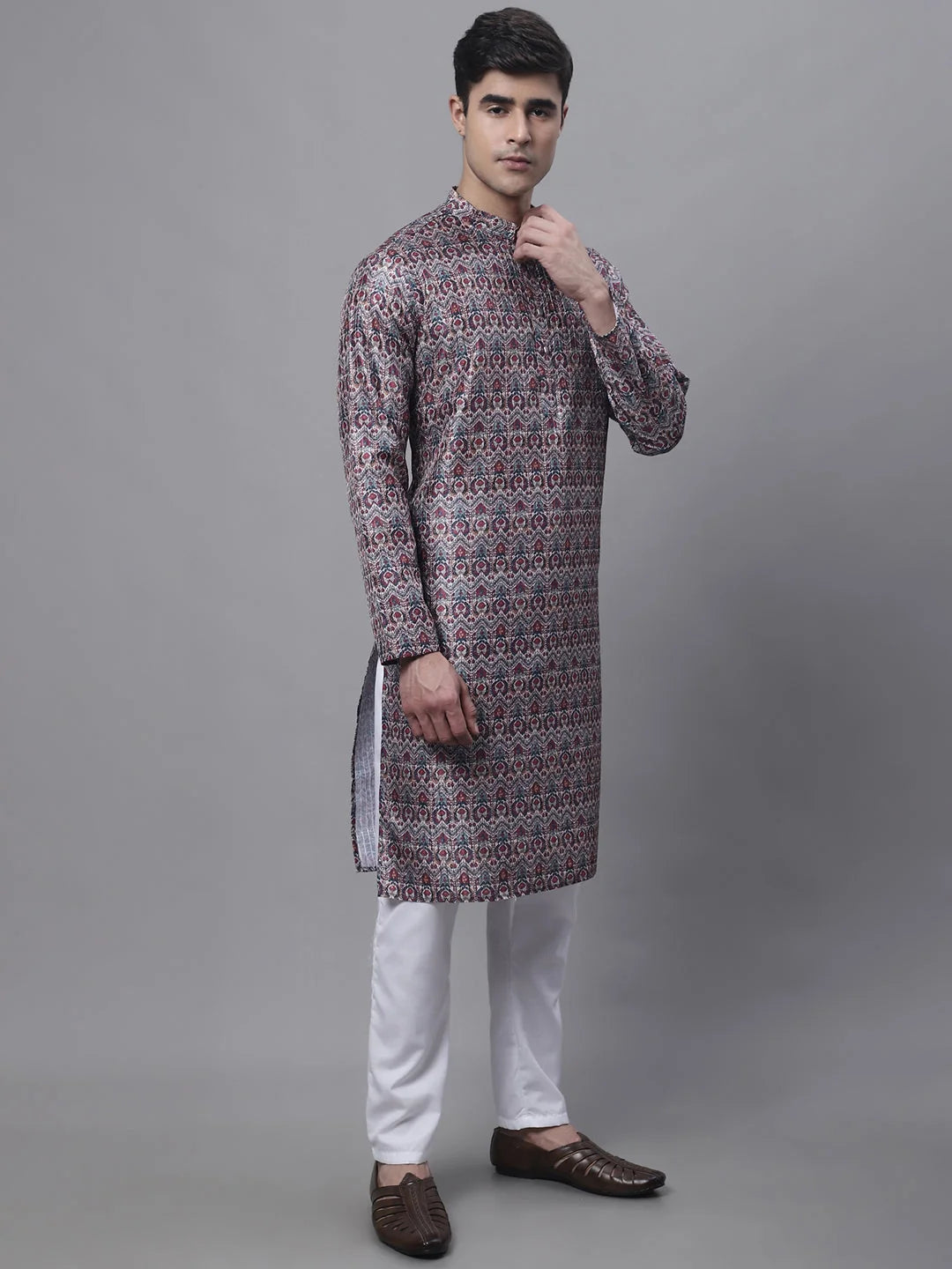 Maroon Mens Kurta Pajama Set - Cotton Digital Print Ethnic Wear