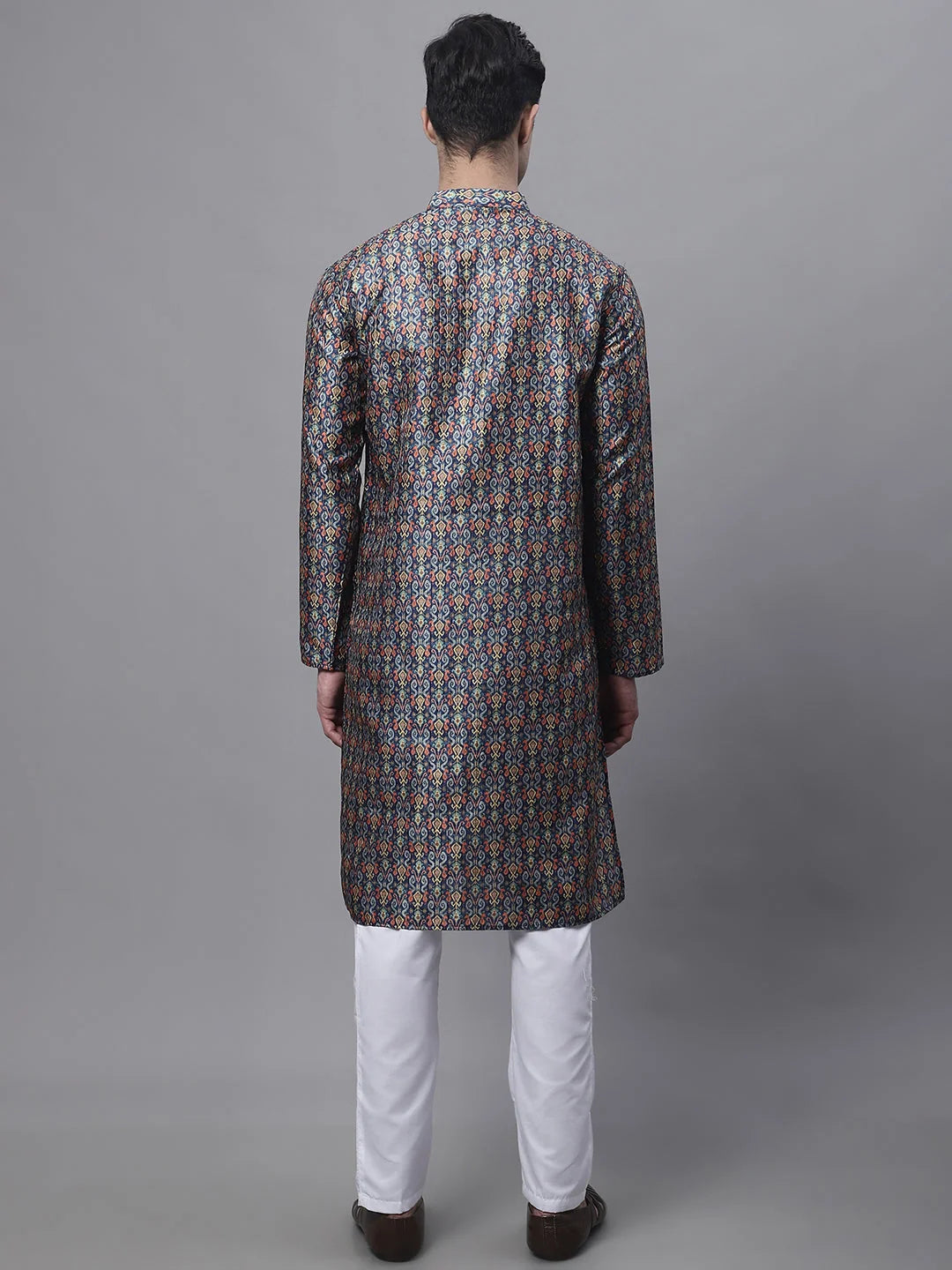 Navy Mens Kurta Pajama Set - Digital Printed Cotton | Ethnic Wear