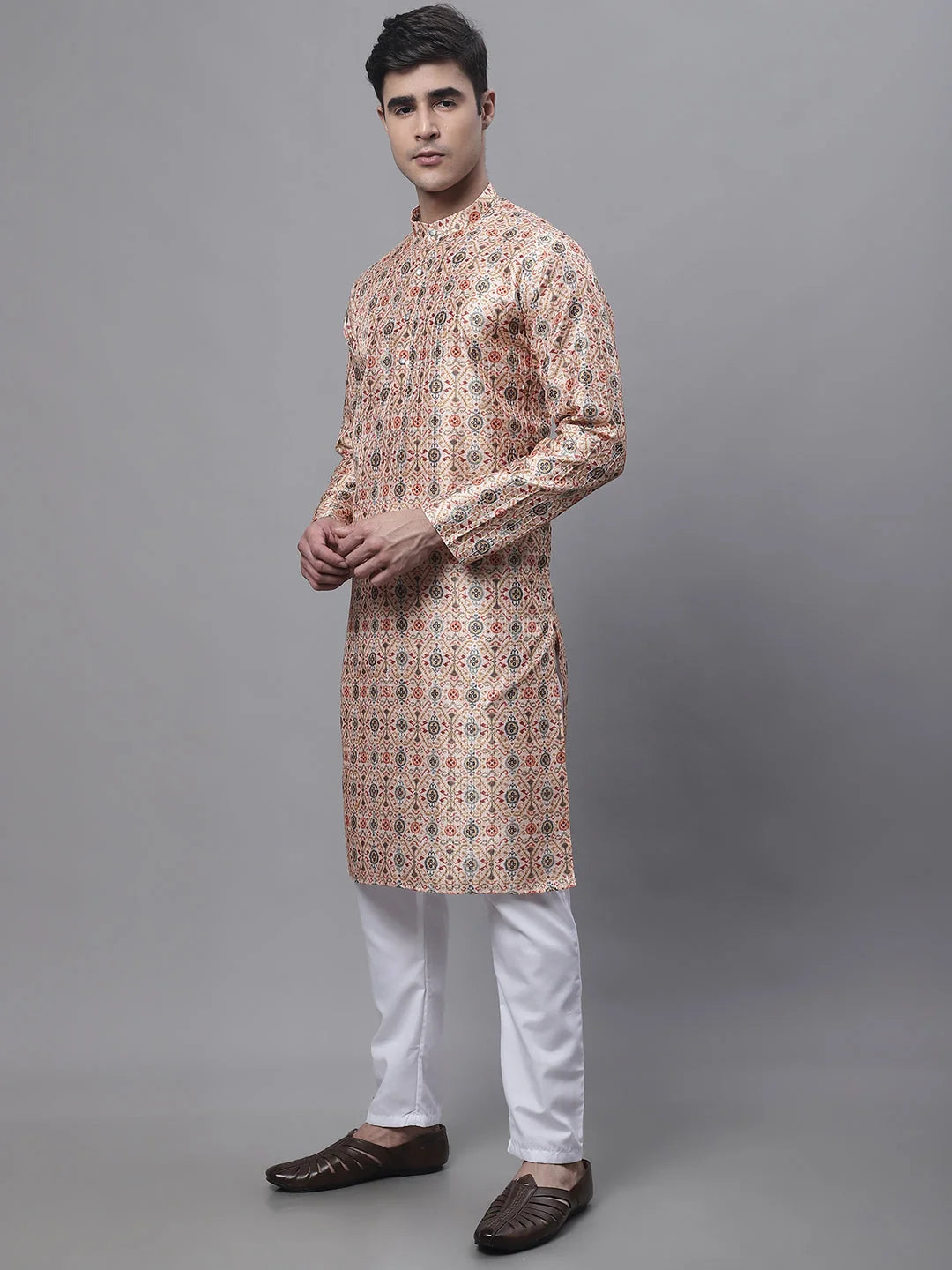 Peach Digital Printed Mens Kurta Pajama Set | New Arrivals