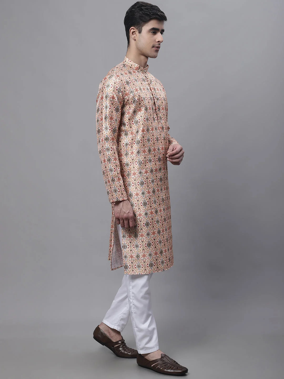 Peach Digital Printed Mens Kurta Pajama Set | New Arrivals