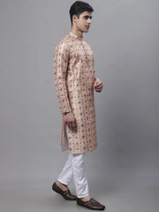 Men's Peach Digital Printed Kurta Pyjama Set
