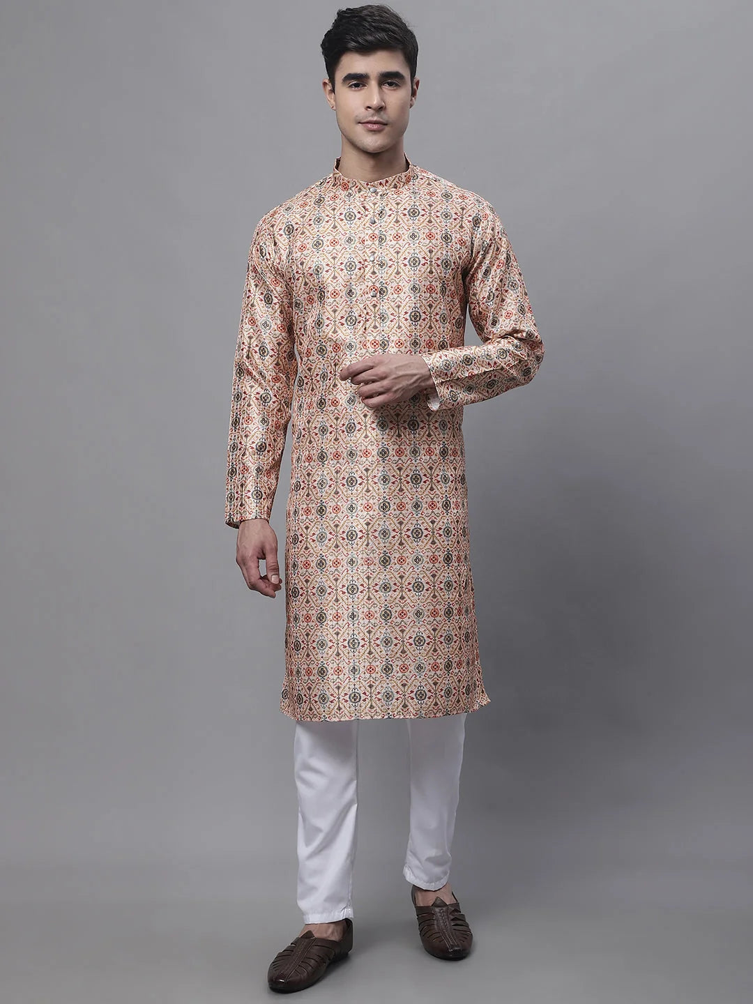Peach Digital Printed Mens Kurta Pajama Set | New Arrivals