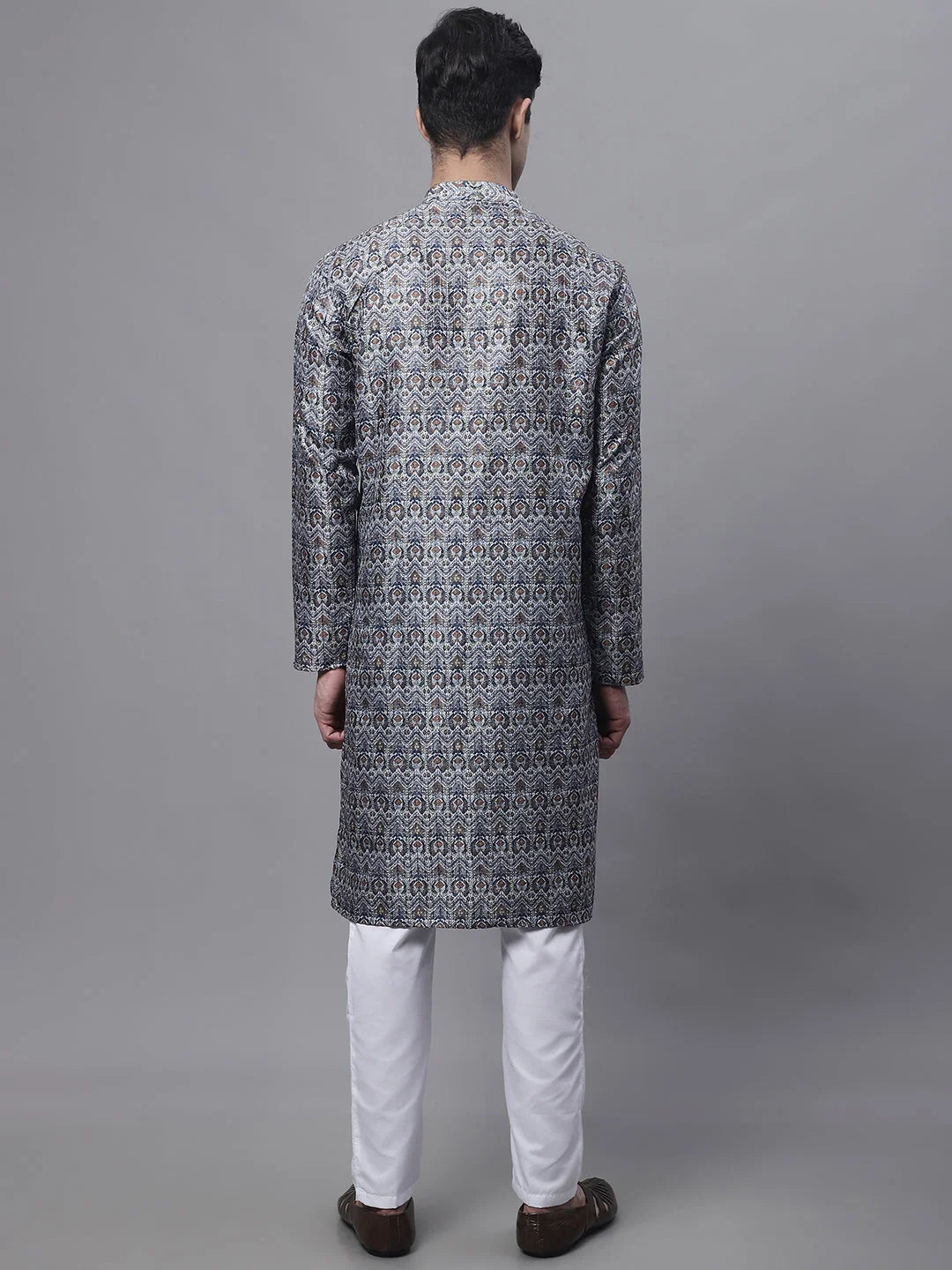 Silver Digital Print Mens Kurta Pajama Set | Ethnic Style
