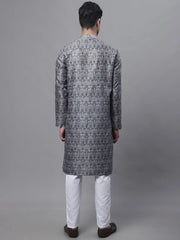 Men's Silver Digital Printed Kurta Pyjama Set